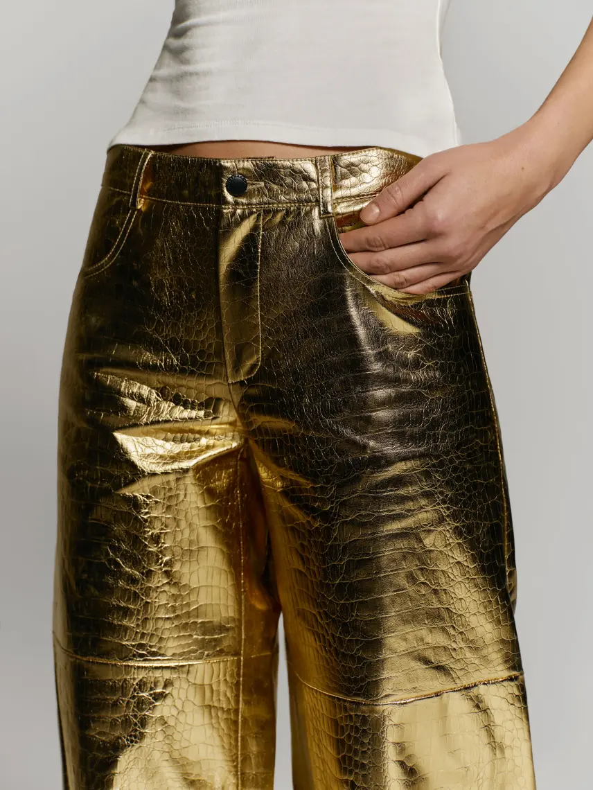 CULTNAKED Pantaloni morbidi in pelle di coccodrillo dorata
