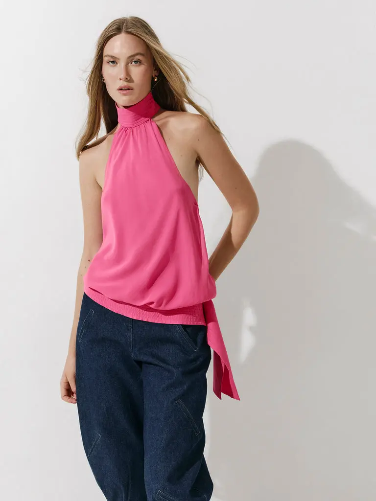 CULTNAKED Top a bolle in seta rosa