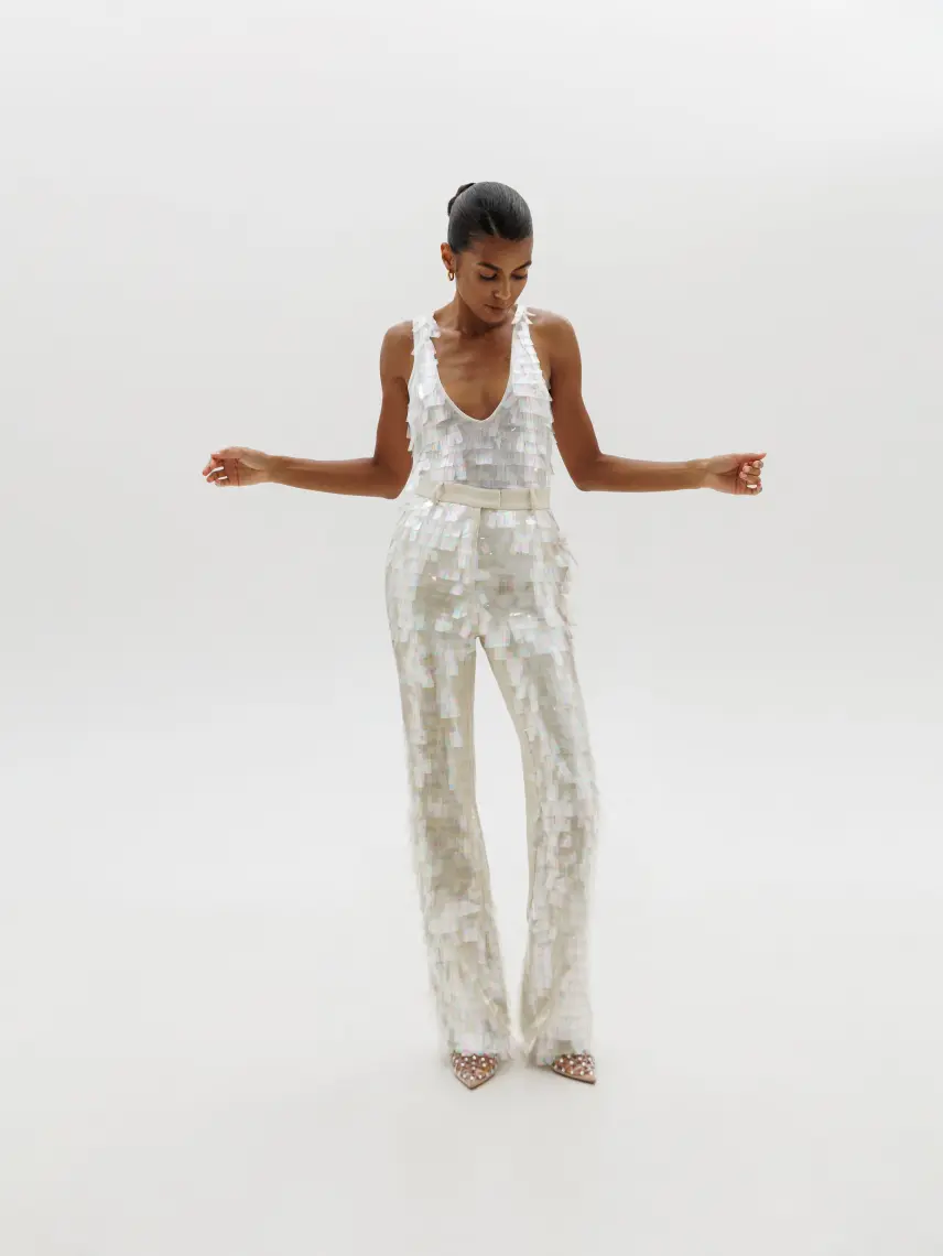 CULTNAKED Canotta Power in bianco con paillettes