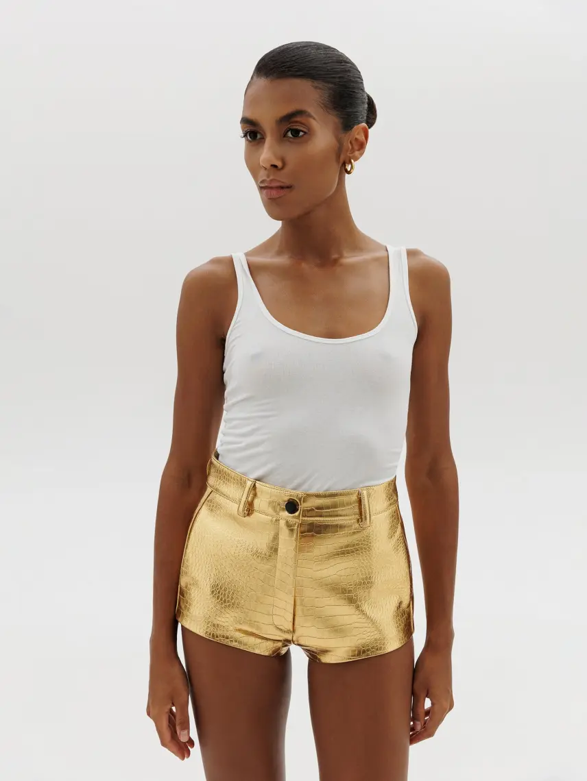 CULTNAKED Pantaloncini Vixen in pelle di coccodrillo dorata