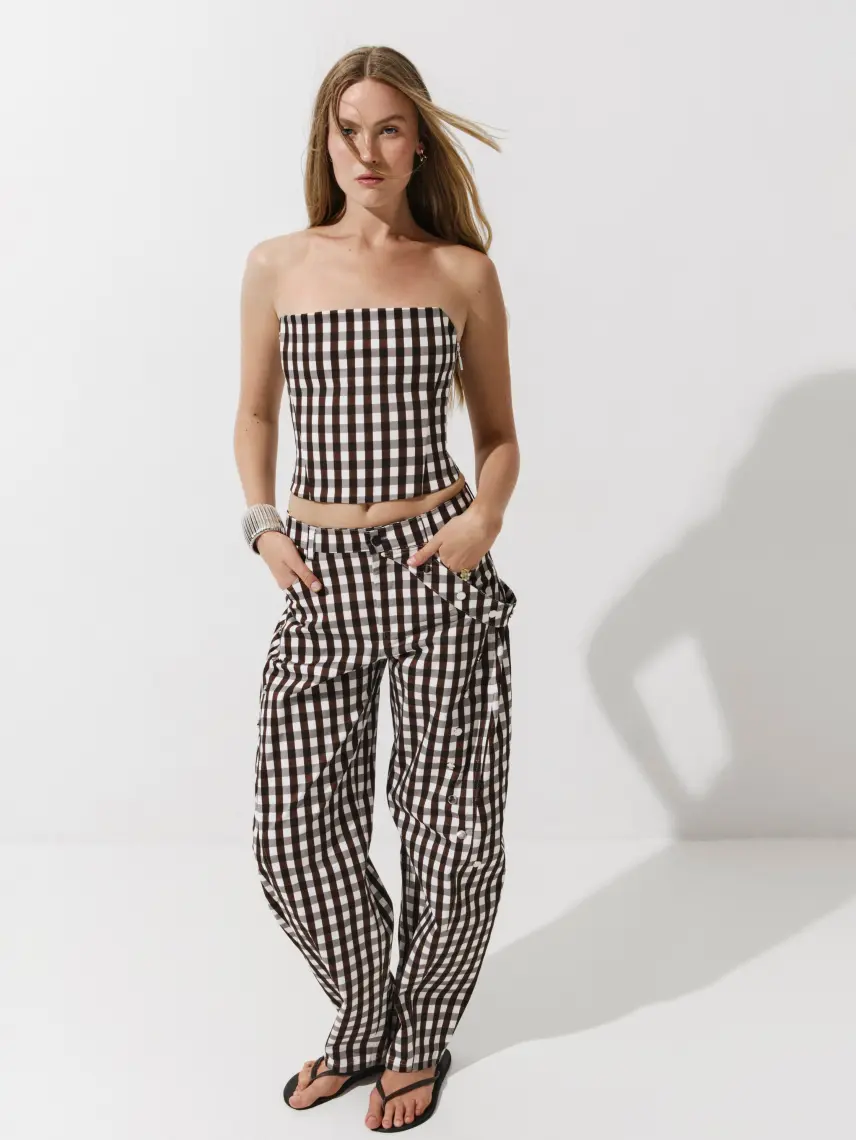 CULTNAKED Etta bandeau in Gingham Brown