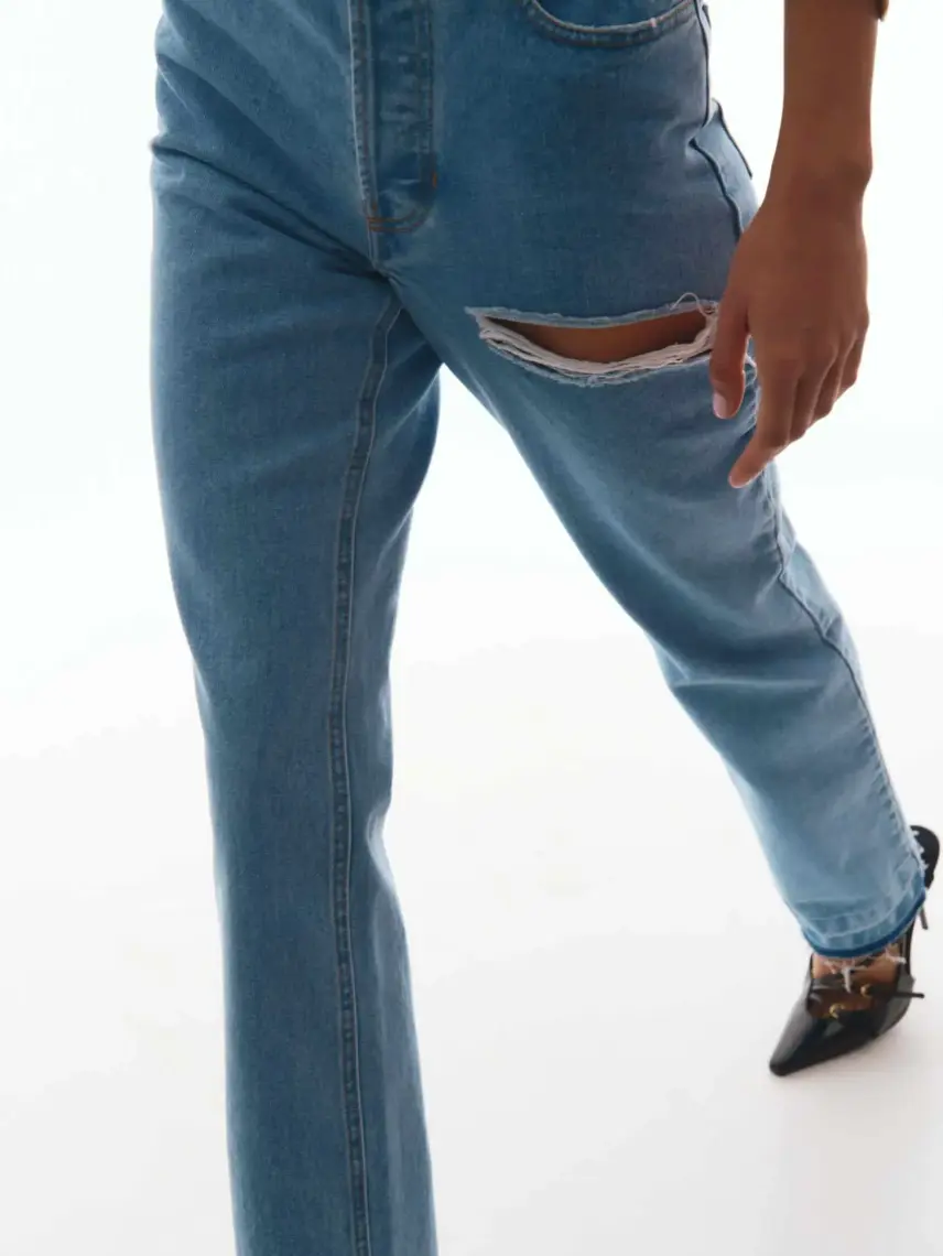 Samadhi Сині джинси прямого крою з розрізами