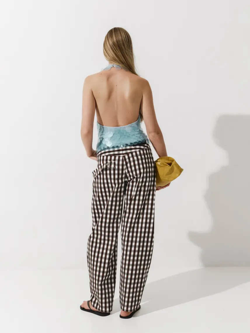 CULTNAKED Barrel pants in Gingham Brown