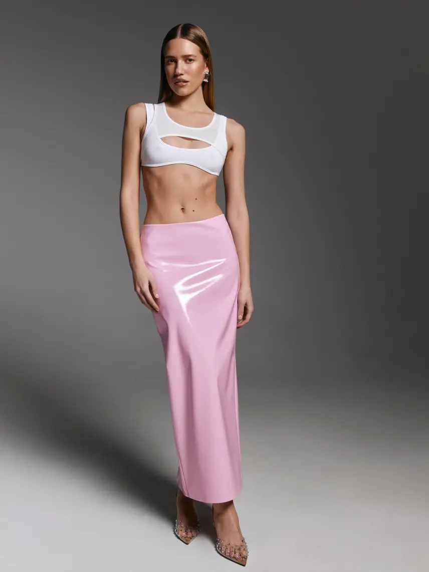 CULTNAKED Gonna lunga maxi in vernice color cipria
