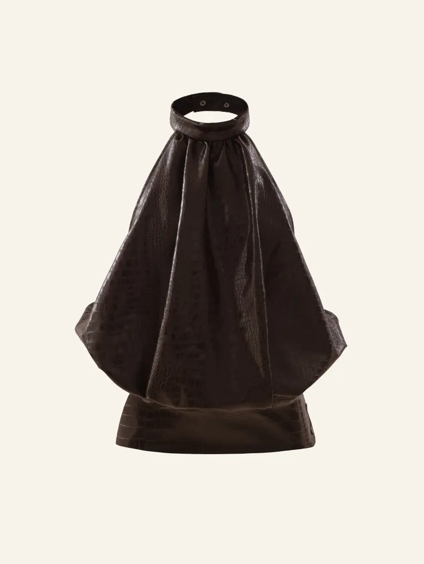 CULTNAKED Top a bolla in pelle di coccodrillo marrone