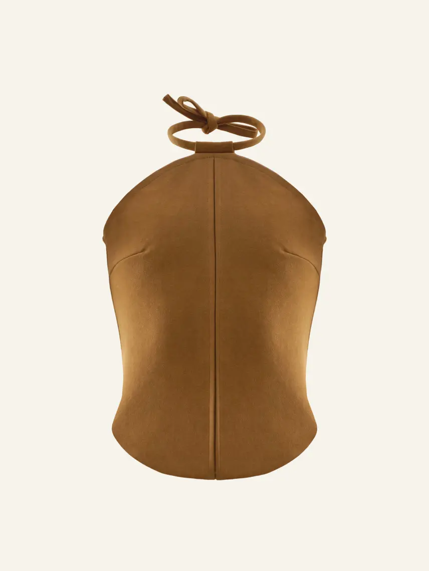 CULTNAKED Top Era in pelle scamosciata color terra