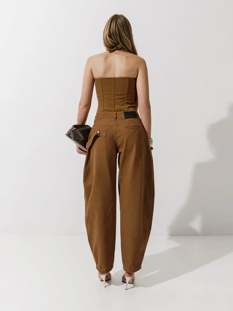 CULTNAKED Top Era in pelle scamosciata color terra