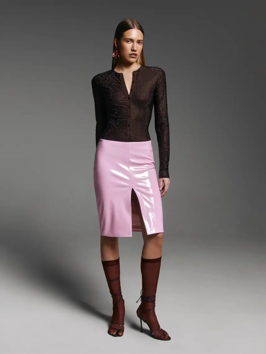 CULTNAKED Gonna midi in vernice color cipria
