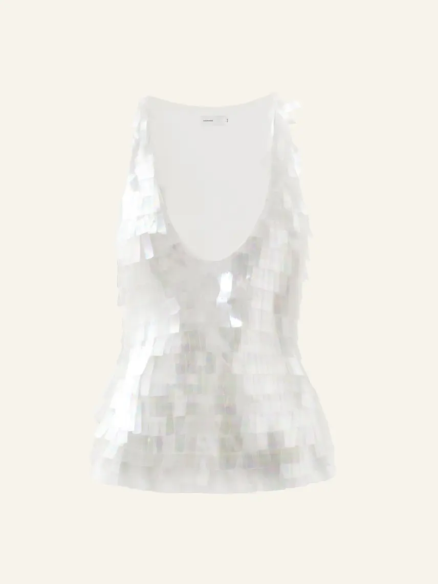 CULTNAKED Canotta Power in bianco con paillettes