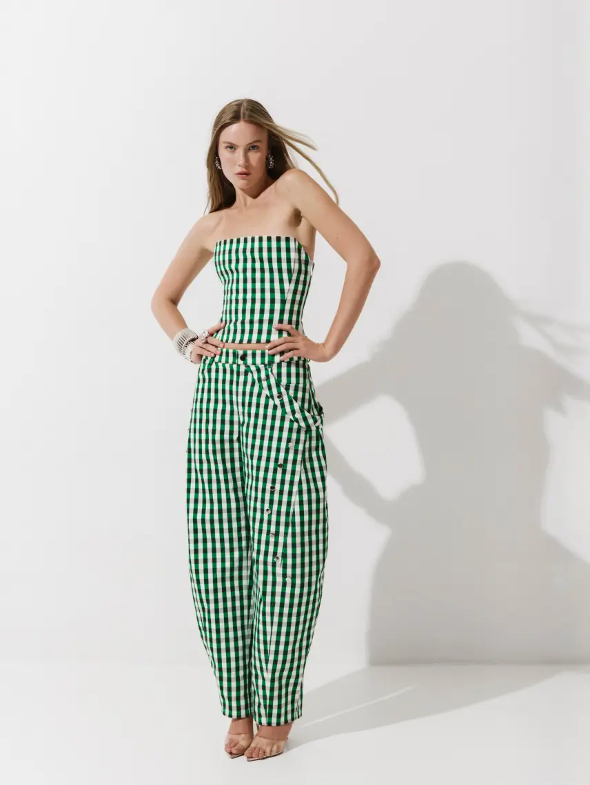 CULTNAKED Etta bandeau in Gingham Green