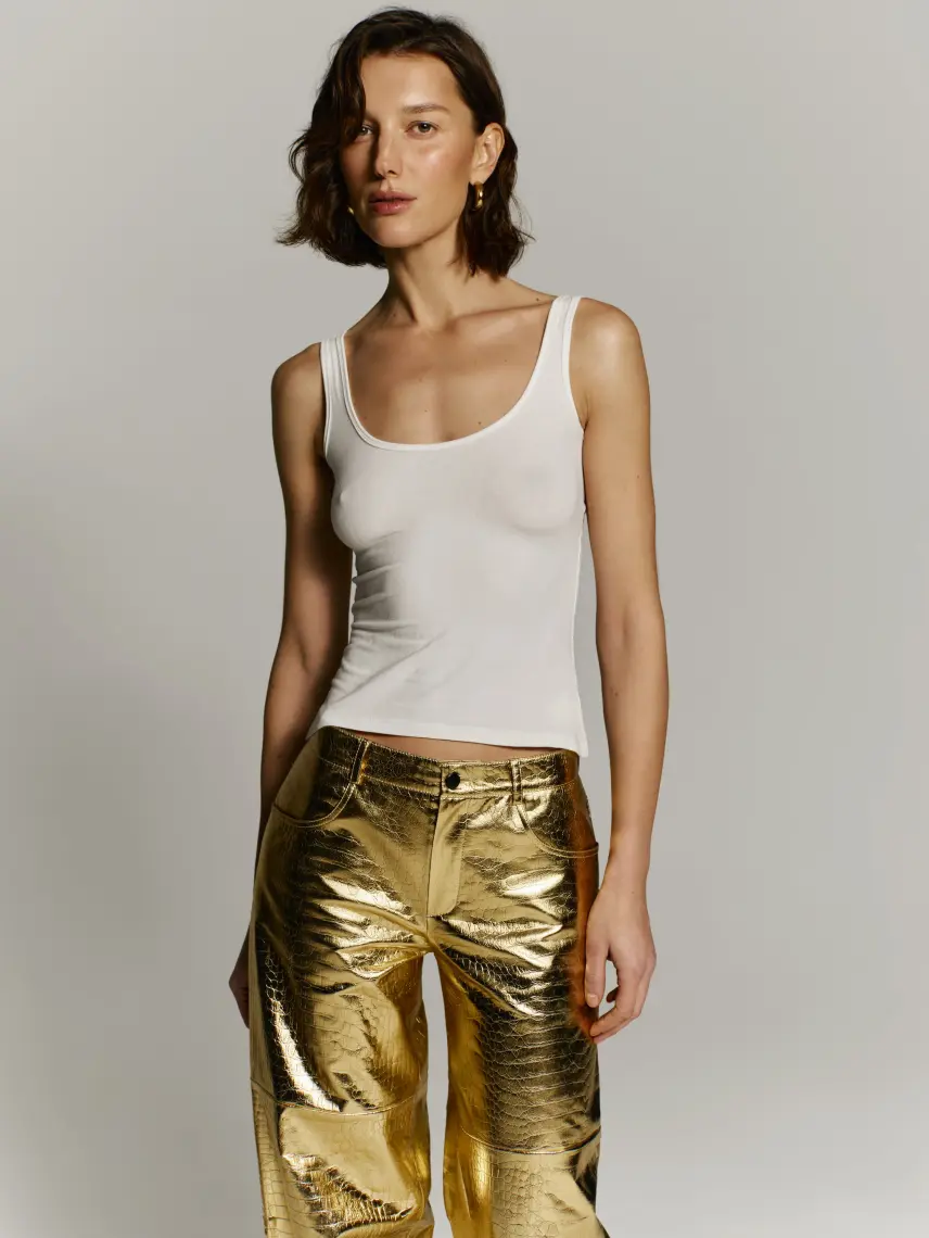 CULTNAKED Pantaloni morbidi in pelle di coccodrillo dorata
