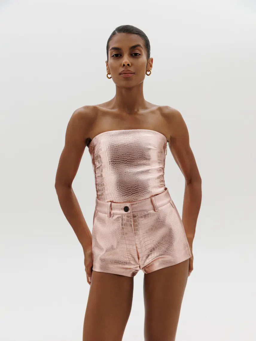 CULTNAKED Pantaloncini Vixen in pelle di coccodrillo rosa