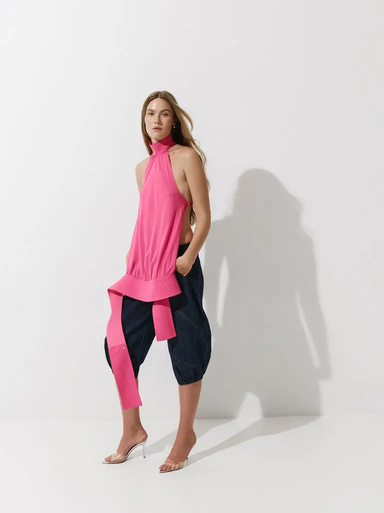 CULTNAKED Top a bolle in seta rosa