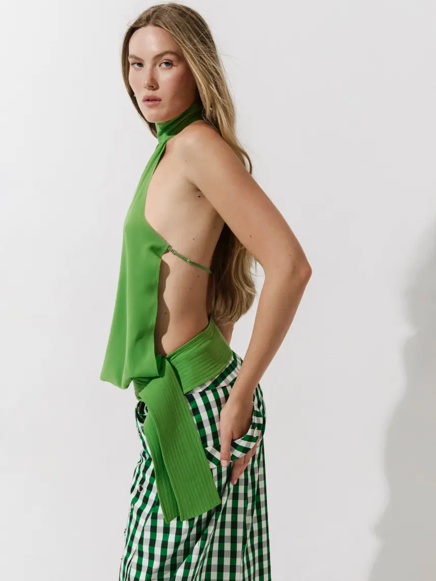CULTNAKED Pantaloni a calice in tessuto a quadretti verde