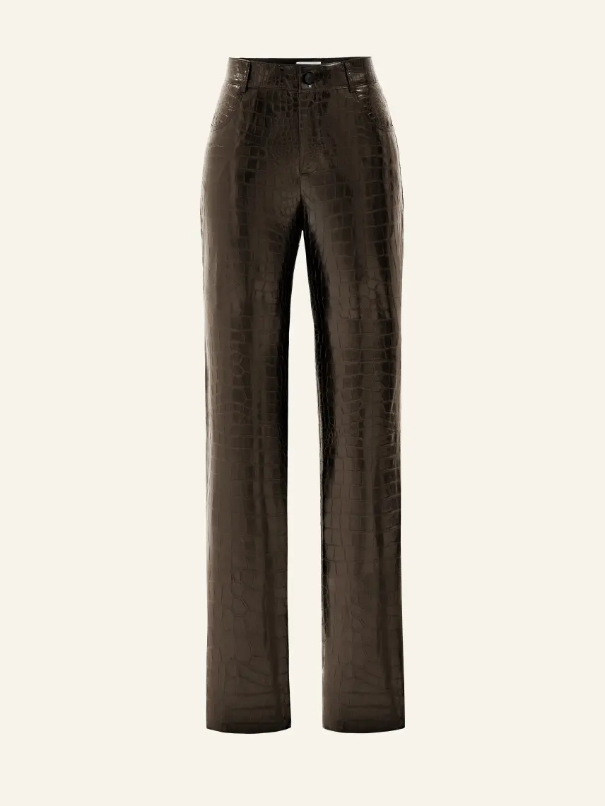 CULTNAKED Pantaloni Killa in pelle di coccodrillo marrone