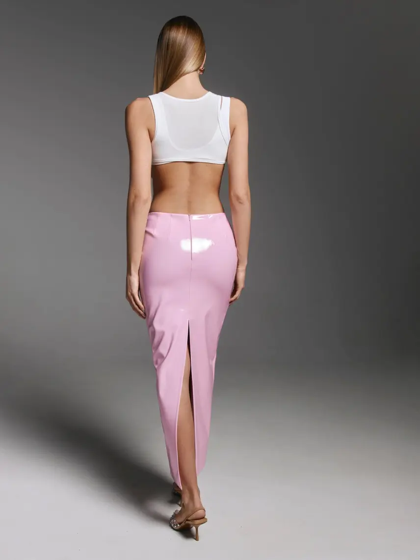 CULTNAKED Gonna lunga maxi in vernice color cipria