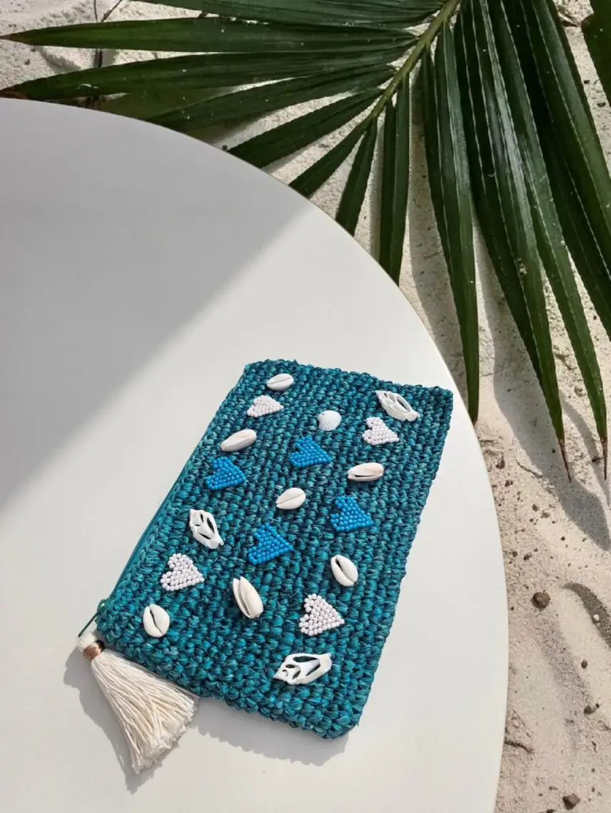 OhSun Juno Embroidered Raffia Clutch