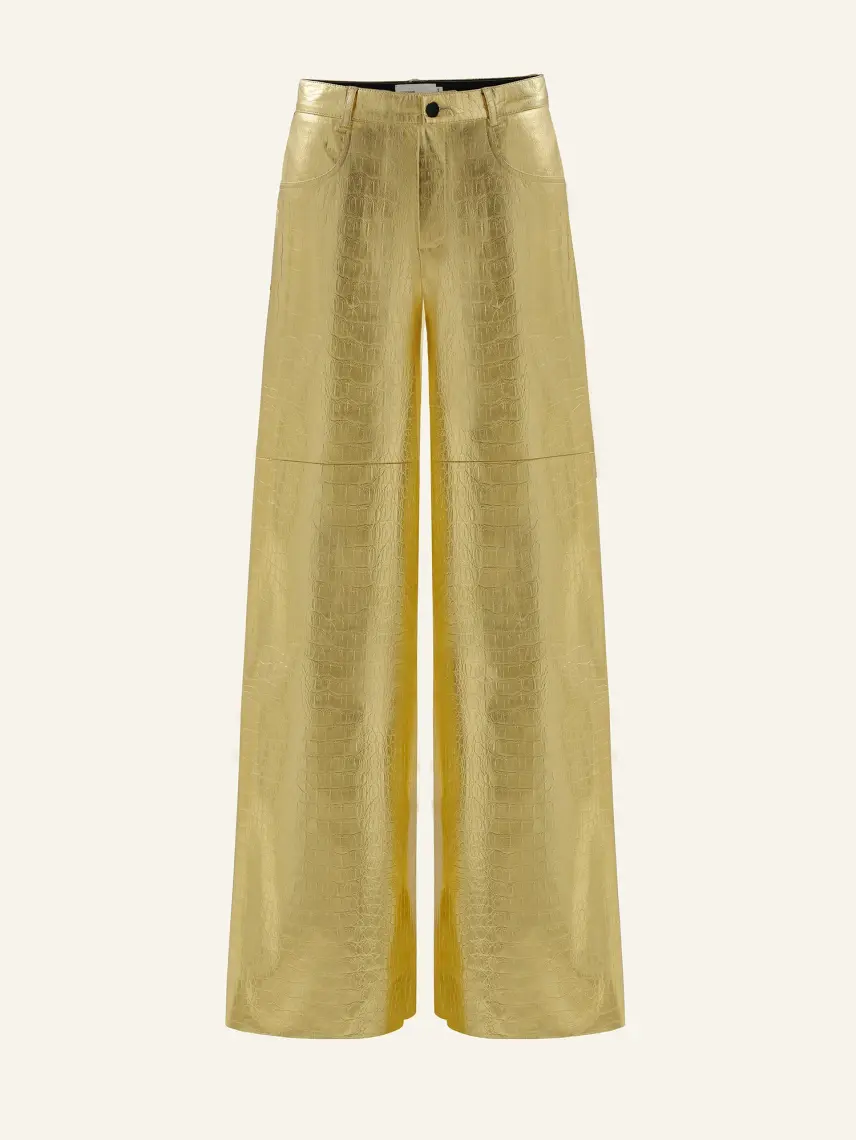 CULTNAKED Pantaloni morbidi in pelle di coccodrillo dorata