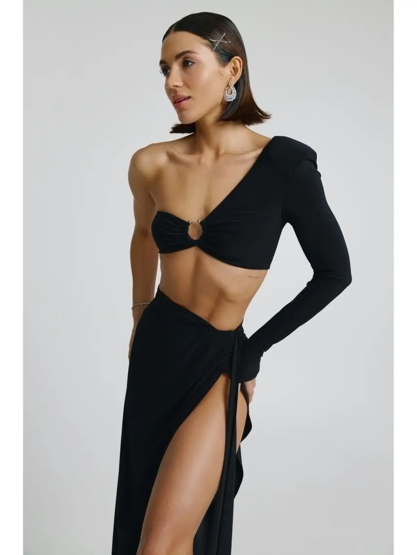 Samadhi Top monospalla in maglia nero