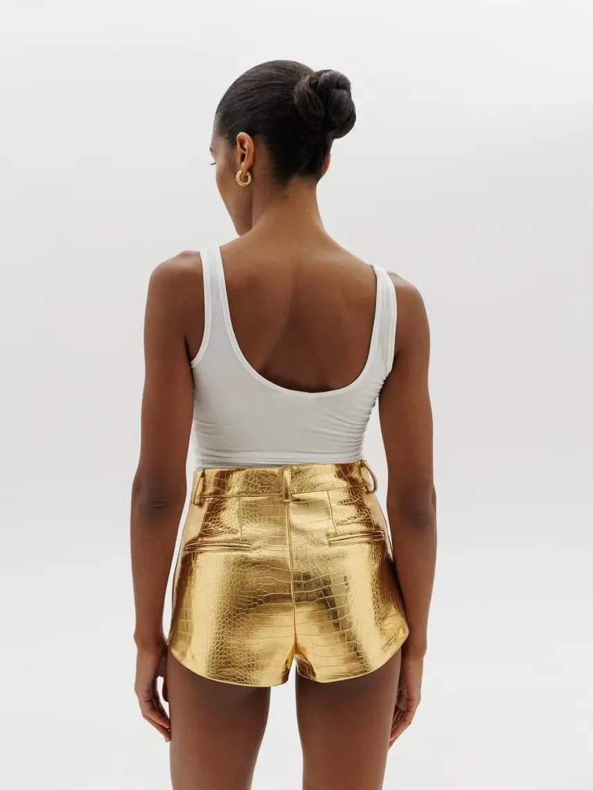 CULTNAKED Pantaloncini Vixen in pelle di coccodrillo dorata