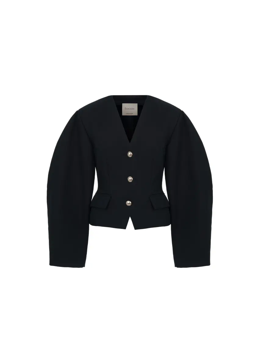 Samadhi Jacket with geometric shoulders and vintage buttons