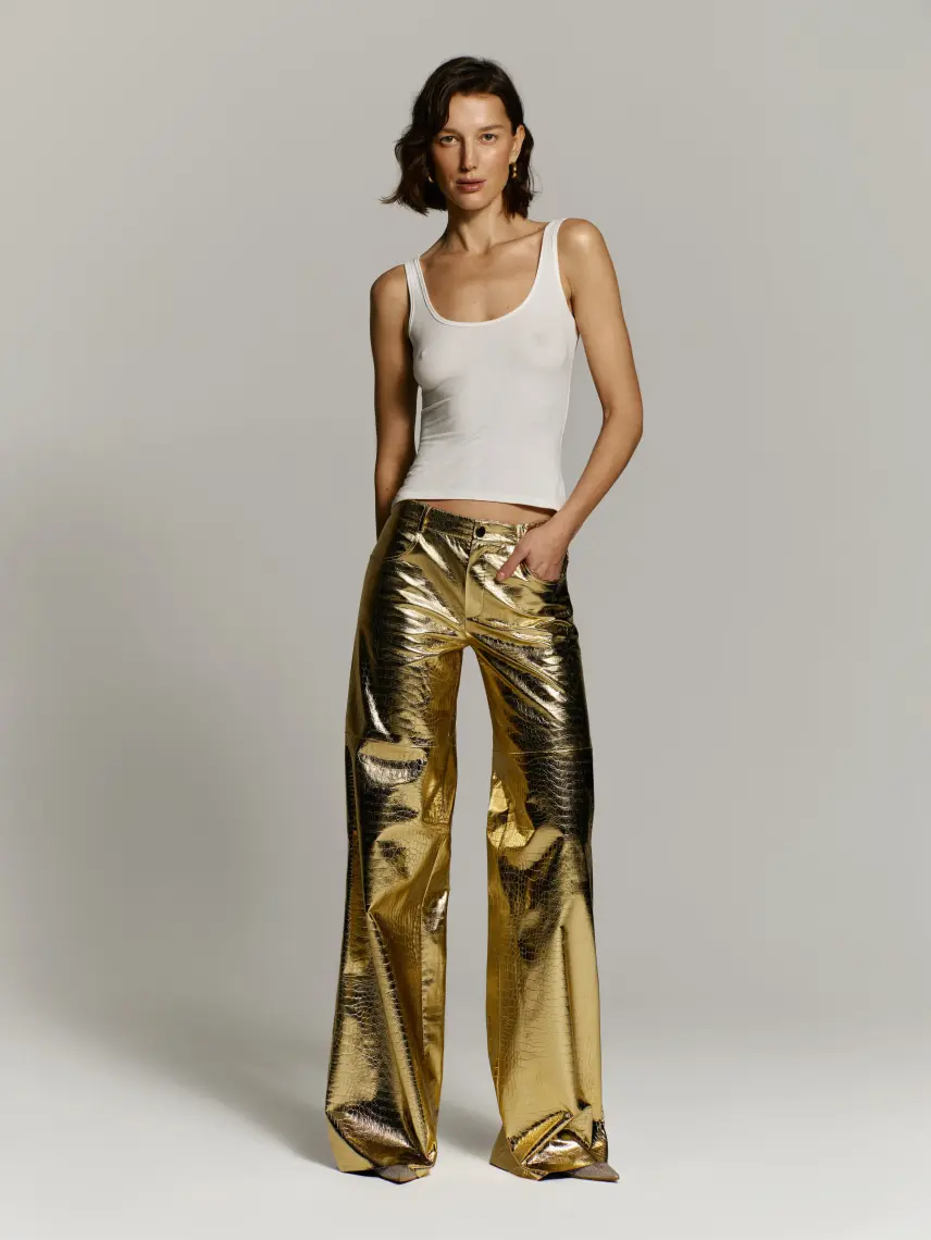 CULTNAKED Pantaloni morbidi in pelle di coccodrillo dorata
