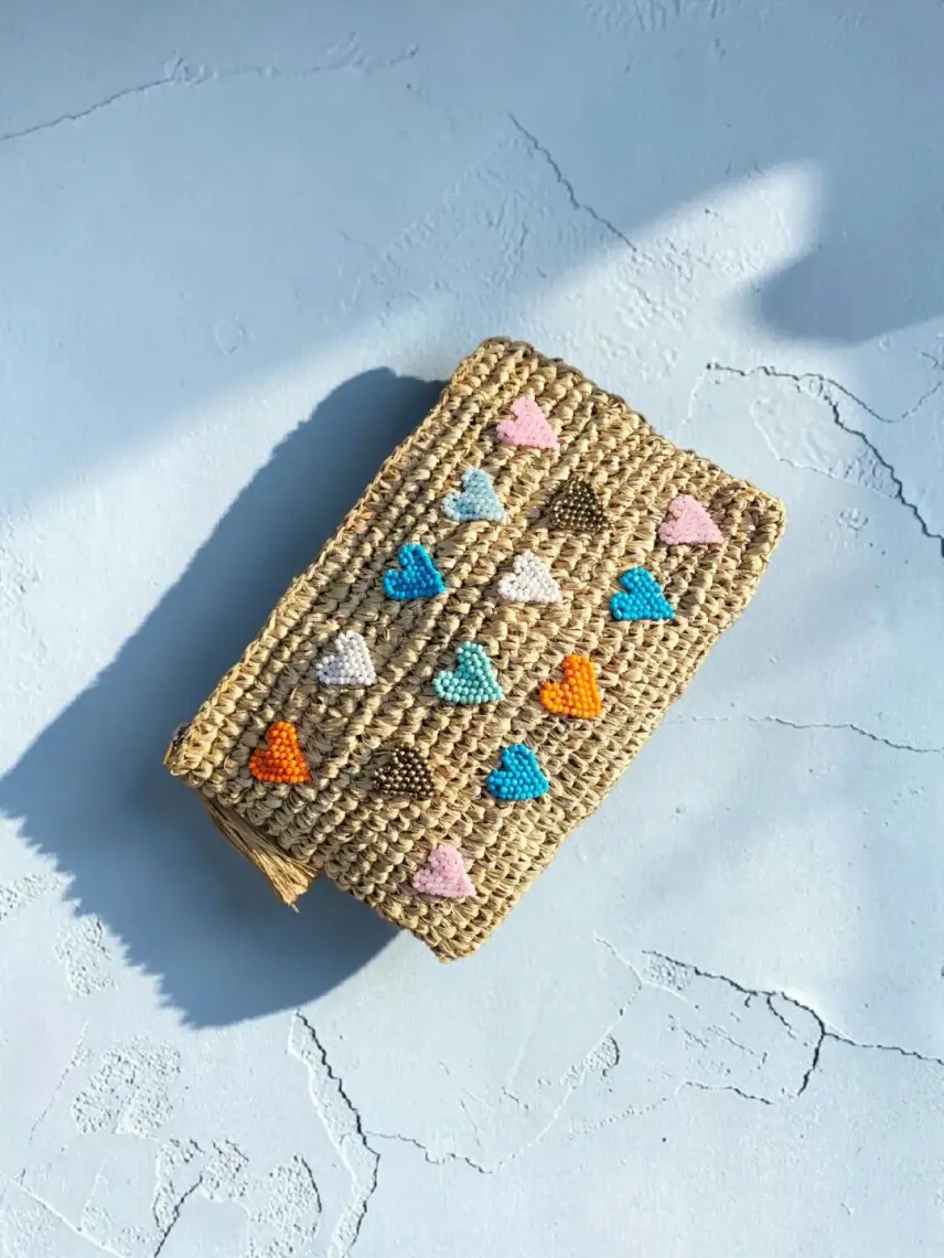 OhSun Juno Embroidered Raffia Clutch