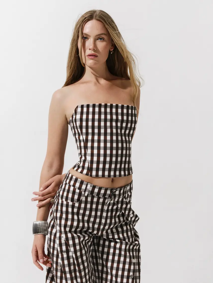 CULTNAKED Etta bandeau in Gingham Brown